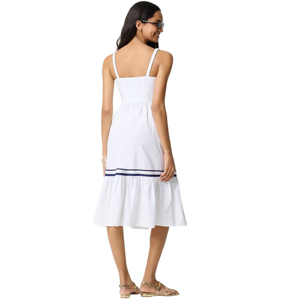 J.Crew Factory White Nautical Midi Dress Size 2 Corset Bodice Cotton Pockets NWT - Picture 3 of 7